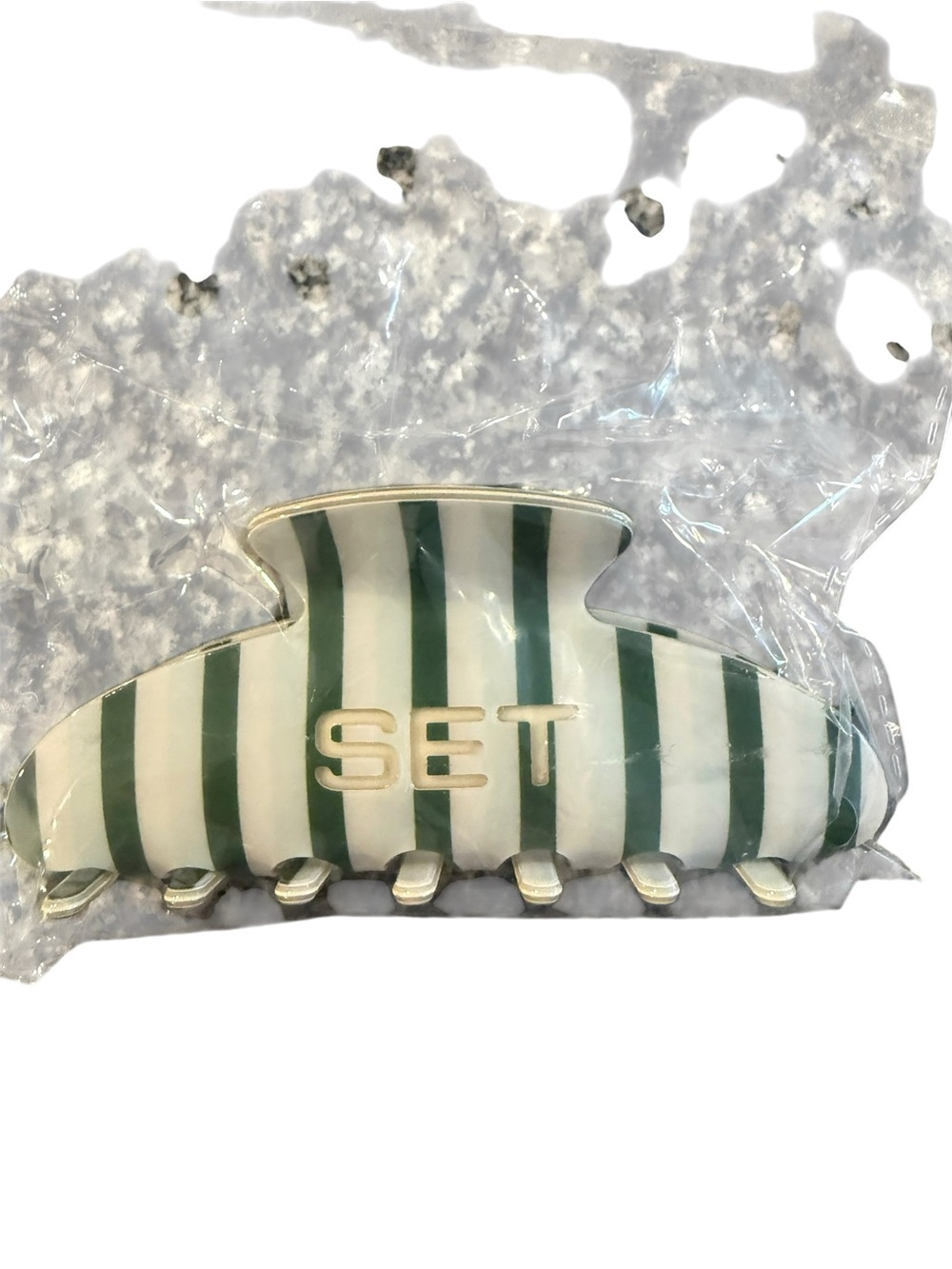 Set active Green and White Striped Hair Claw Clip NWT sold out color